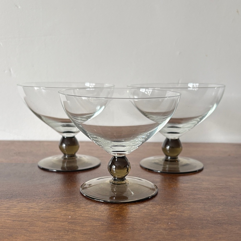 Vintage Skruf Edenfalk Gulli - Smoky Grey Cocktail Glasses - Set of 3